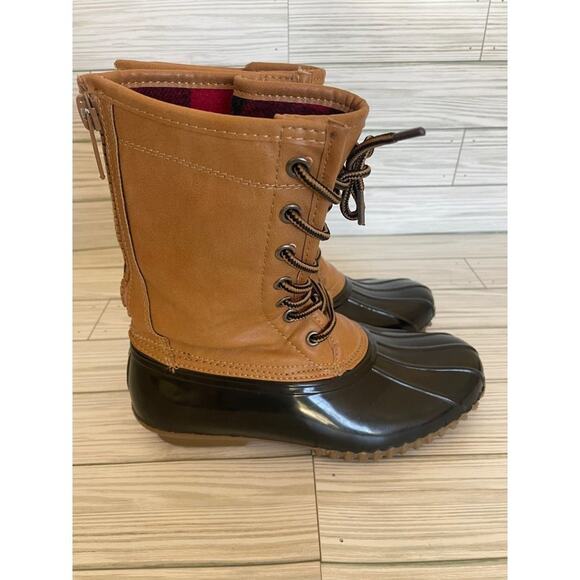 Madden Girl Women’s Size 7 Flurry Tan Black Waterproof Flannel Lined Duck Boots - Picture 2 of 13